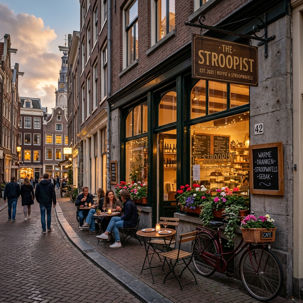The Stroopist café exterior on Warmoesstraat, Amsterdam