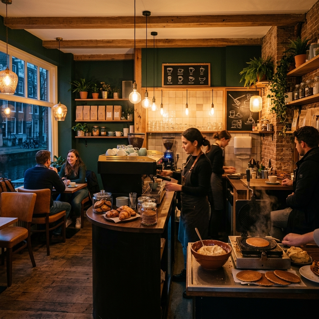 The cozy interior of The Stroopist café in Amsterdam
